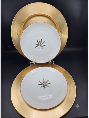 1950s Embassy USA Wheat Dinner Plates & Chargers Set of 2 Mid Century Farmhouse